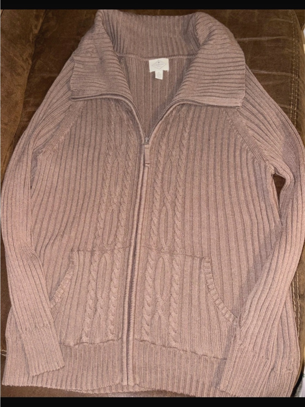 St. John's Bay Ribbed Cable-Knit Zip Cardigan - tan